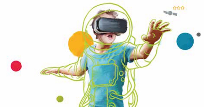 Von der Realität entfremdet: Die digitale Bildung greift vergeblich nach den Sternen (Illustration: Kind bewegt sich im virtuellen Raumanzug durchs Sonnensystem).